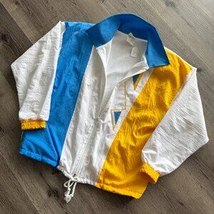 Vtg 80s preppy yacht club oversized retro full zip bomber jacket windbreaker / S